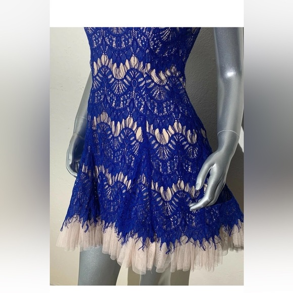 Worn once! Royal Blue Lace Fit and Flare B Darlin Dress - Picture 3 of 9